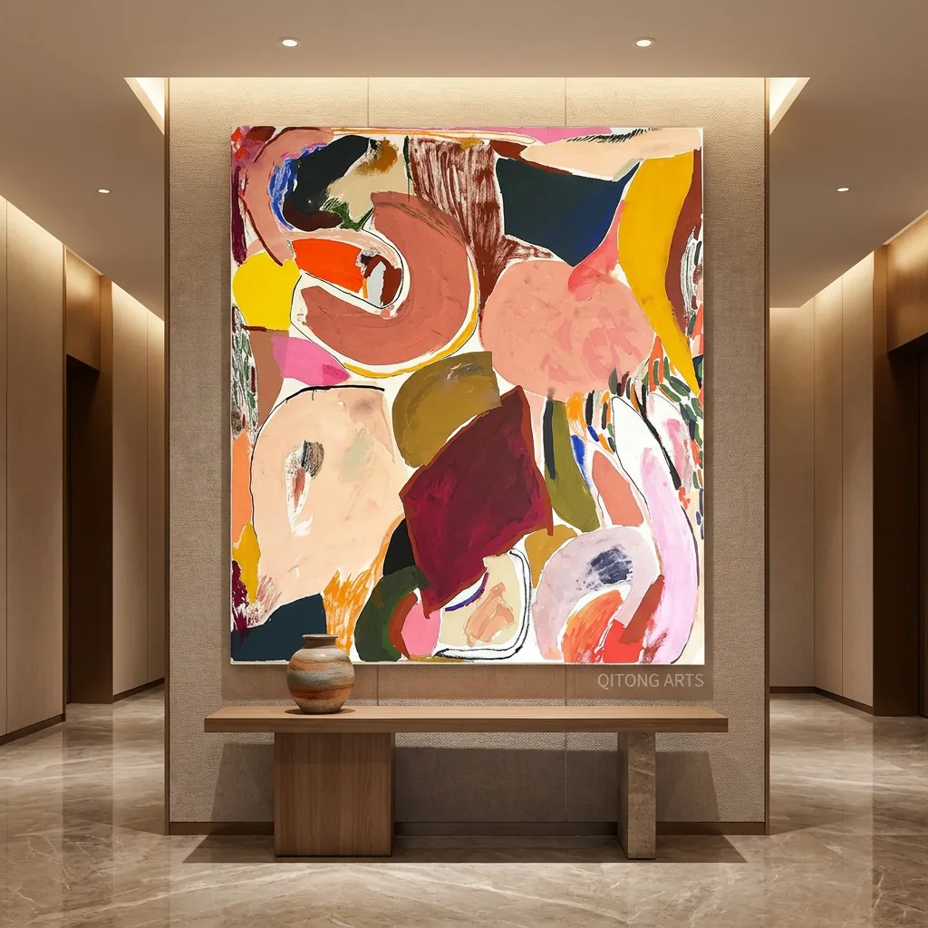 Factory-direct handcrafted oil painting production at Qitong Arts Xiamen facility for hotel FF&E procurement